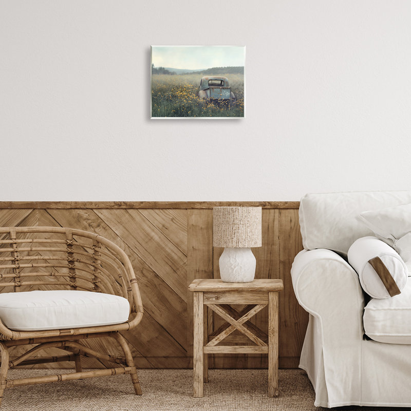 Art rétro sur plaque, "Pickup in Daisy Field", par Steve Hunziker