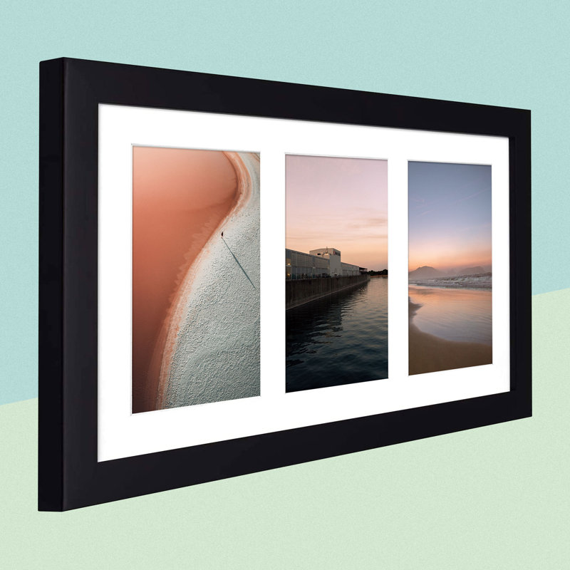 Matte 9x18 Black Wood Picture Frame with 3 Opening 5x7 Photos