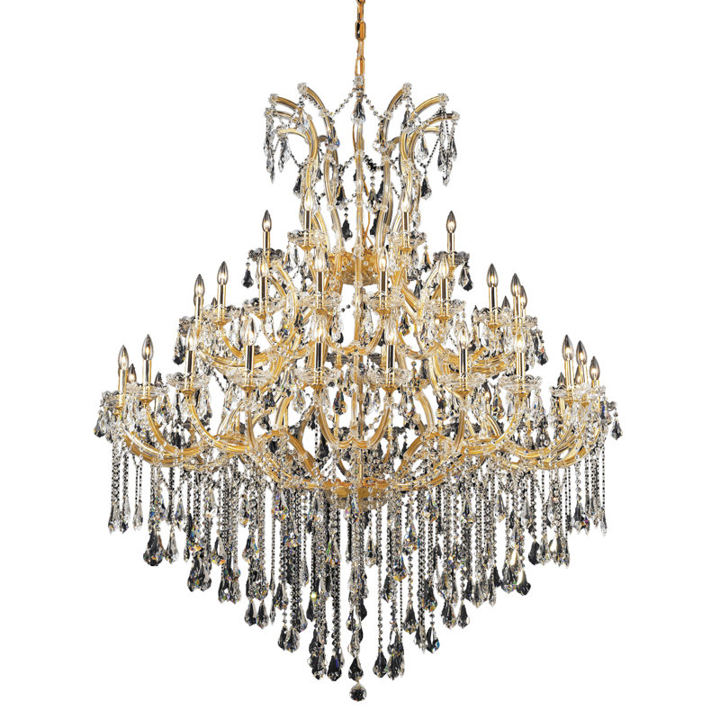 Lustre style bougie à 49 lumières Stockard, Or / cristal (transparent) / coupe royale