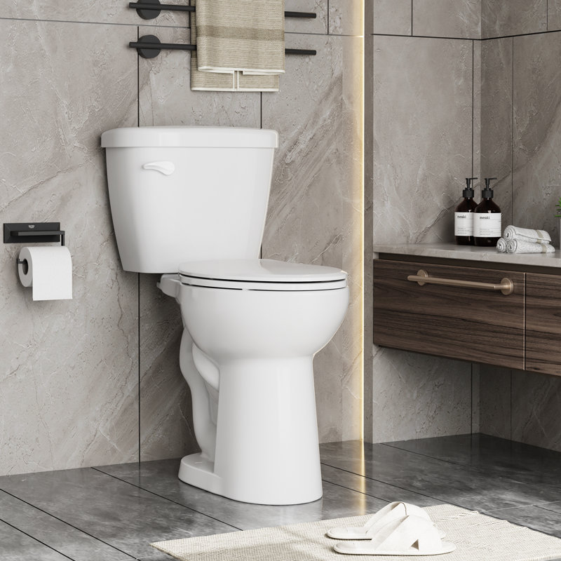 ADA Compliant Two-Piece Elongated Toilet, WaterSense Certified 1.28 GPF Flush, Soft Close Seat, White Ceramic