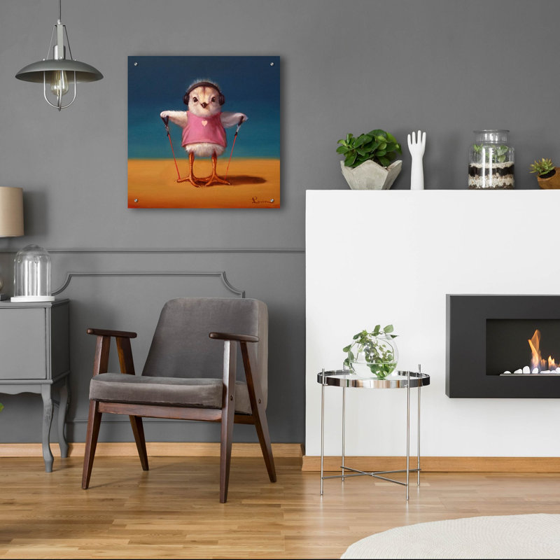 Art mural en verre épique «L latéral Raise Chick» par Lucia Heffernan, 24 po x 24 po, H 24 po x l 24 po