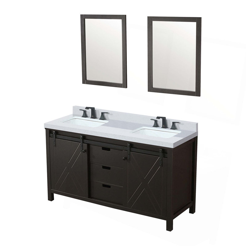Ensemble de meuble-lavabo double avec robinet et miroirs