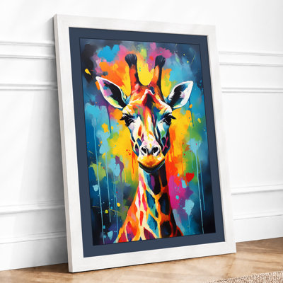 Colorful Giraffe Modern 1 Piece Single Picture Frame Wall Art