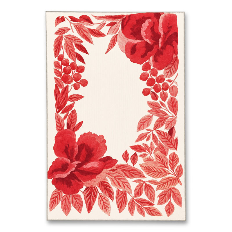 Tapis blanc tissé à motif floral lavable Mosso, 2'6" x 4'11"