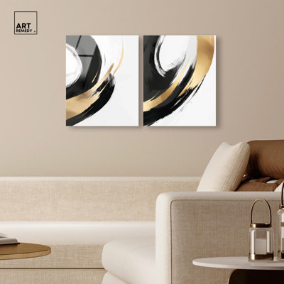 Sophisticated Golden Swirl Duo Acrylic Print Boho Wall Decor Set by Art Remedy, Ready to Hang, 30 x 36