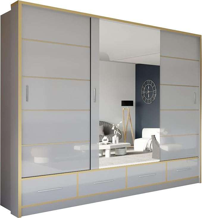 Bayardo 3 Door Manufactured Wood Wardrobe, Gray