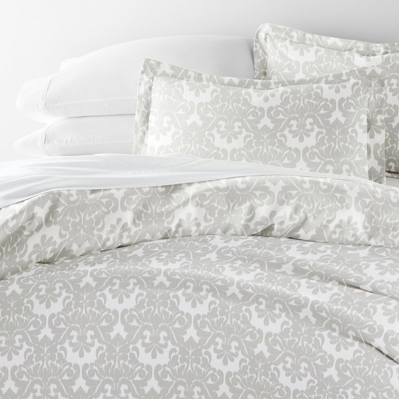 Duvet Cover Set Patterned Microfiber Ultra Soft Bedding in Soft Damask, Queen Duvet Cover + 2 Standard Shams