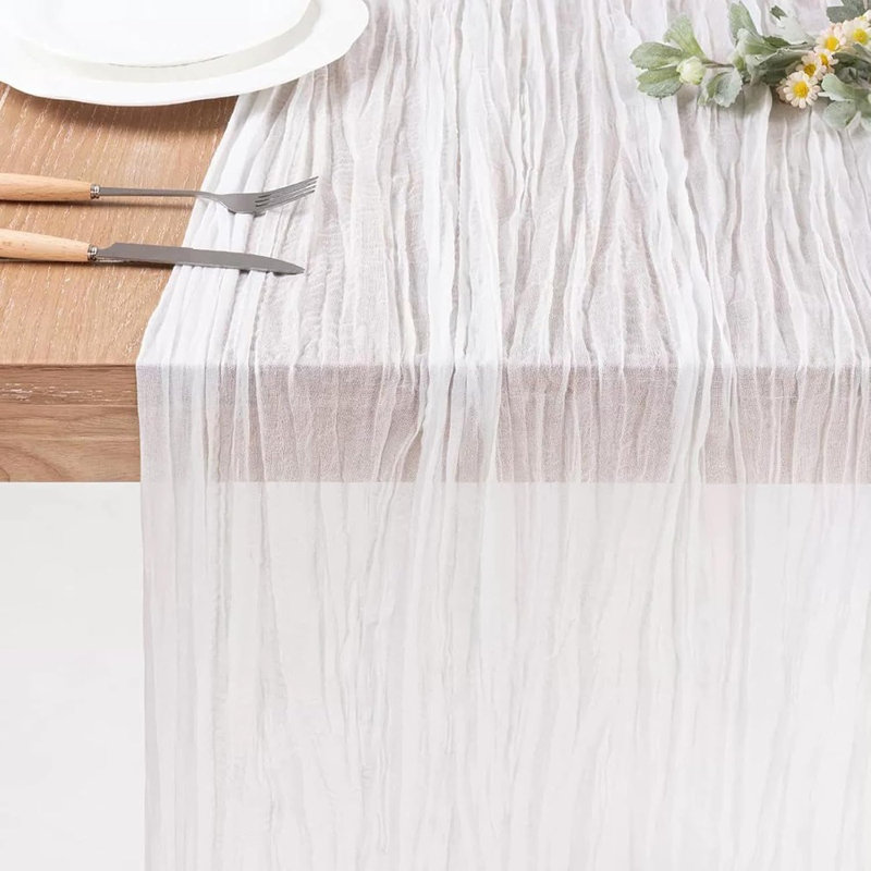 White Spring Summer Table Runner Cheesecloth