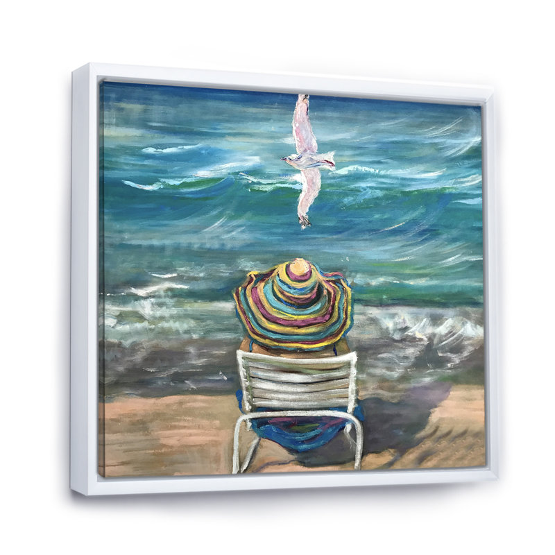«Dreaming On Ocean Waves Beach», reproduction d'art sur toile, H 30 po x l 30 po x P 1 po, Cadre flottant blanc
