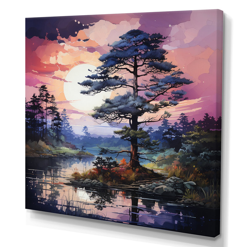 Pine Tree Majestic Twilight - Lakes & Rivers Wall Art Prints, H 24 po x l 24 po, Toile tendue