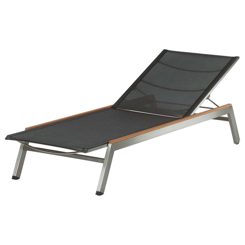 Equinox Steel & Teak Lounger, Charcoal