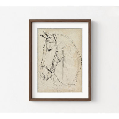 Horse In Bridle Sketch II By Jennifer Parker, Framed Marnay Sketch Print, Horse Drawings Print, Equestrian Wall Decor, Cowboy Sketch Print