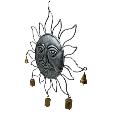 Sun Face Bell Chime in Silver Patina