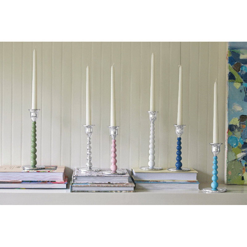 Medium Green Pearled Aluminum Tabletop Candlestick Set