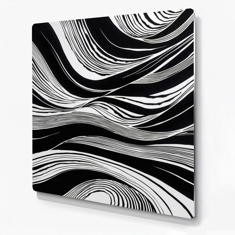Art mural horizontal rayé noir et blanc gris, H 12 po x l 12 po