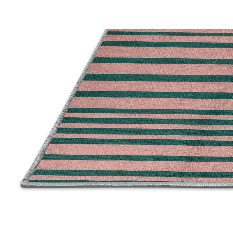 Tapis bleu à rayures horizontales lavable à la machine, Carré 8 pi
