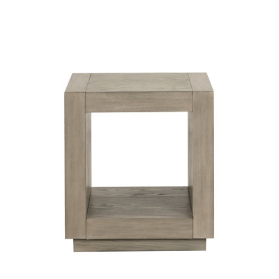 Table d'appoint contemporaine, finition naturelle, tablette inférieure ouverte, bois d'ingénierie et bois d'hévéa, 51 cm de largeur x 51 cm de profondeur, style carré.