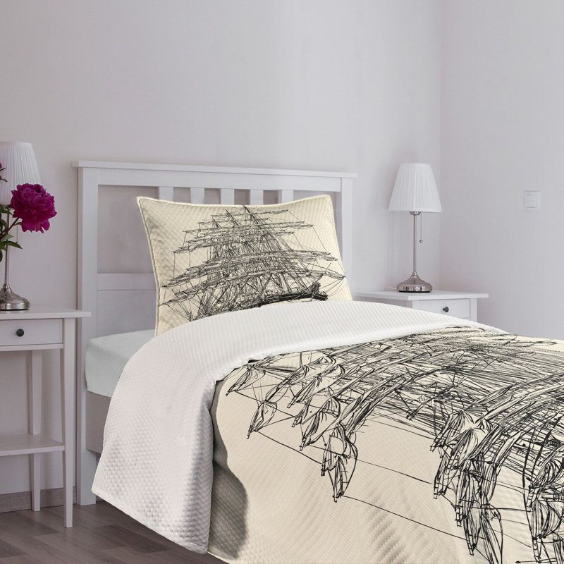 White Quilted Twin Bedspread Set with Pillow Sham
