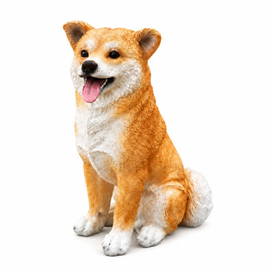 13.4" Shiba Inu Resin Garden Statue, Hand-Painted Sitting Dog Outdoor Accent Decor