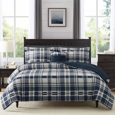 Ensemble d'édredon grand bleu marine, lit de ferme à carreaux 7 pièces dans un sac, ensemble de literie toutes saisons avec draps, taies d'oreiller et taies décoratives