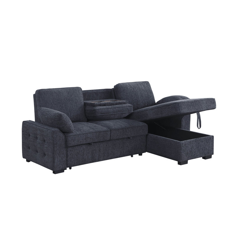 Savannah Modular Corduroy Sectional Sofa With Ottoman, Black Polyester Blend