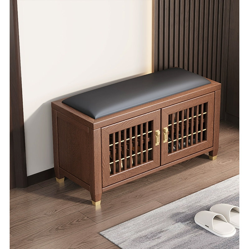 Banc de rangement en bois massif Traditional, Noir