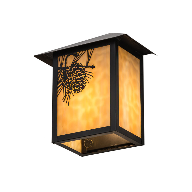 Seneca Winter Pine 1 - Light Outdoor Wall Lantern, Beige Art, Craftsman Brown