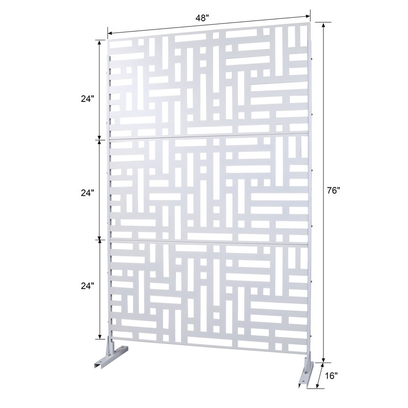 Metal Outdoor Privacy Screen, 76" H x 48" W x 16" D, Blanc