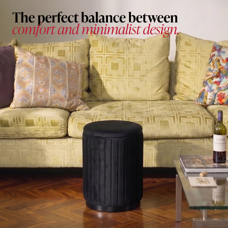 Round Ottoman Vanity Stool with Storage, Black
