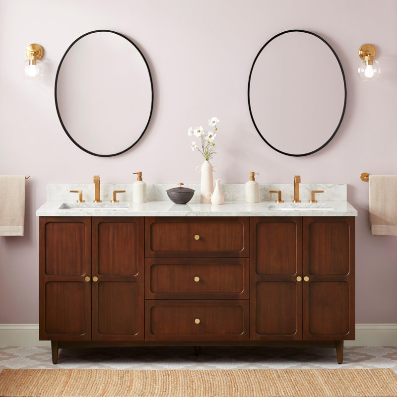72" Delavan Vanity With Rectangular Undermount Sinks, 8" Widespread, Carrara Marble, 72"