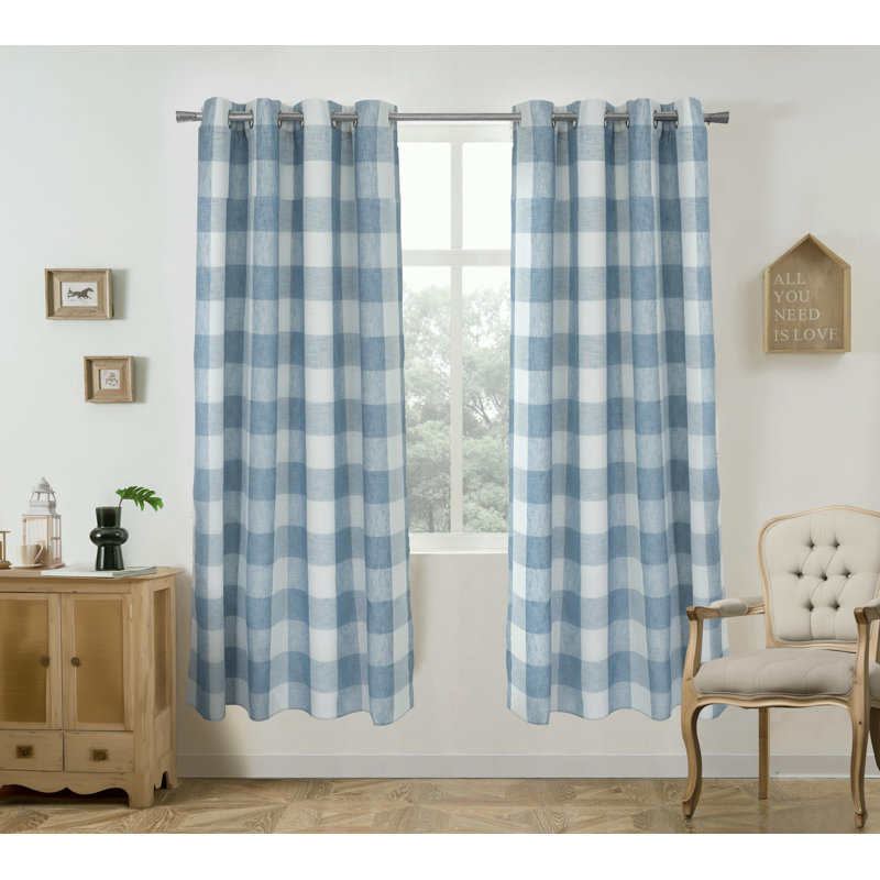 Adamantini Plaid Blackout Thermal Grommet Curtain Panels, 52" W x 72" L, Dusty Blue
