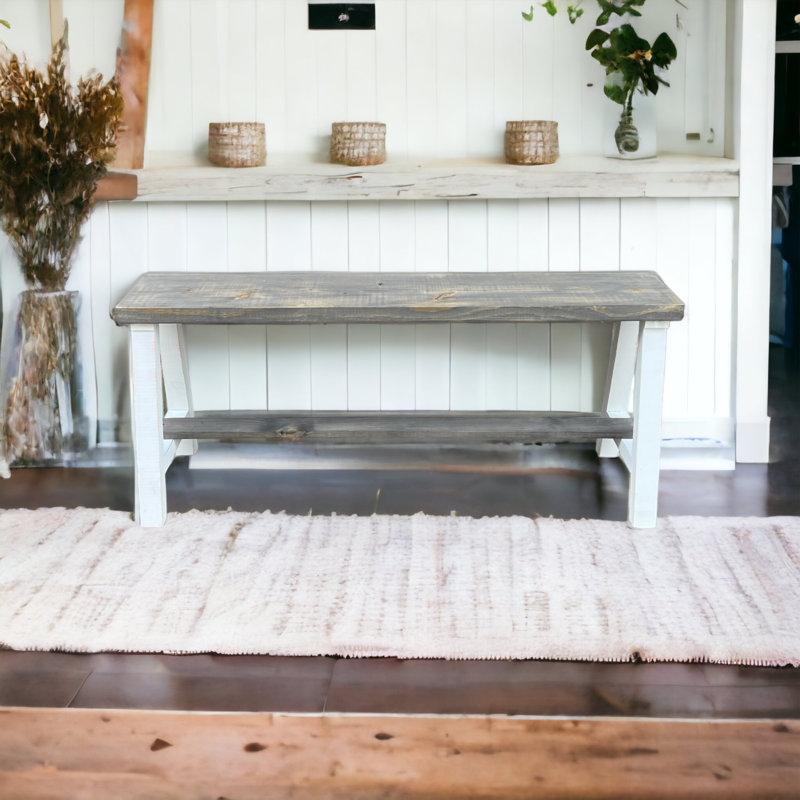 Heritage Farmhouse Entryway Bench, Gray/White, 21" H x 48" W x 16" D