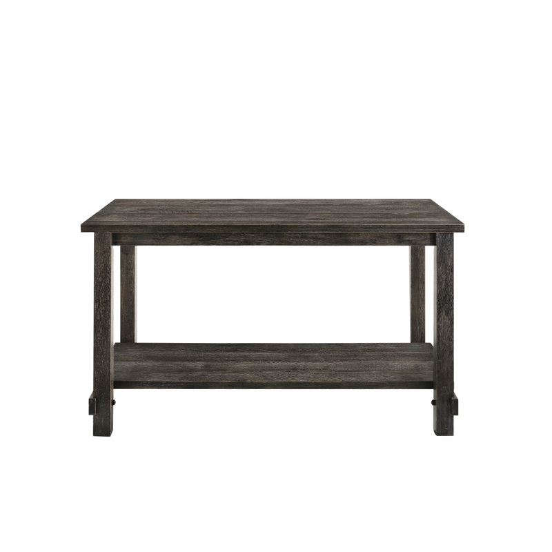 Table à hauteur de comptoir en gris - rectangulaire pour la salle à manger, 6 sièges, plateau en bois et tablettes