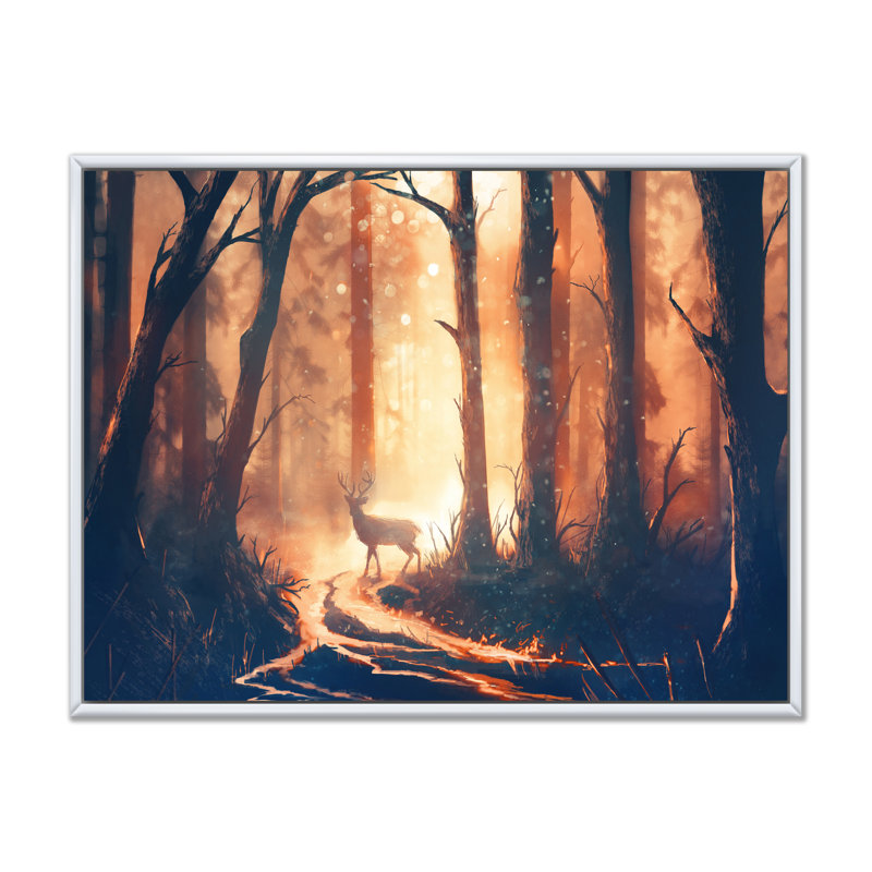 Cerf dans une forêt chaude surréelle - reproduction d'art sur toile traditionnelle, H 34 po x l 44 po x P 1,5 po