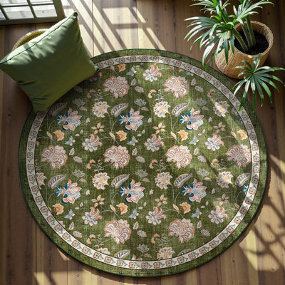 Chinoiserie Floral Rug Vintage Romance Design Washable Non-slip Green