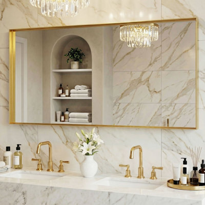 Rectangular Aluminum Alloy Frame Wall Mounted Bathroom Mirror,Decorative Wall Mirror with HD Tempered Glass for Bathroom Bedroom Entryway Living Room