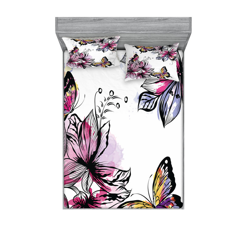 Multicolore ensemble de draps et taies décoratives à motif floral Ambesonne