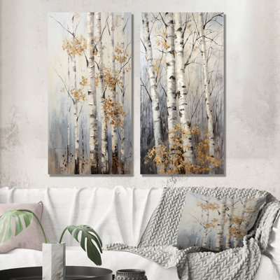Silver Tree Birchs Breath - Tree Birch Canvas Wall Art Set Of 2