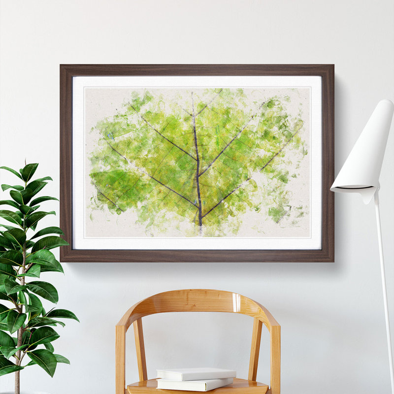 Lines of the Leaf Watercolour - Picture Frame Graphic Art Print, Walnut Framed, 33cm H x 45cm W x 2cm D