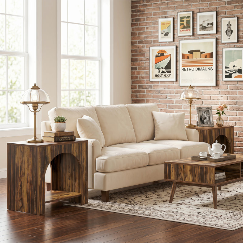2 Tier Wood End Side Table With Innovative Arched Design, Brown