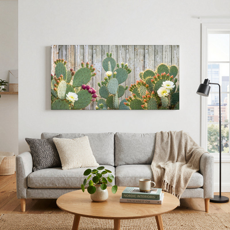 Ensemble de 1 tableau sur toile avec fleurs de cactus, 48“W x 24”H, Toile tendue