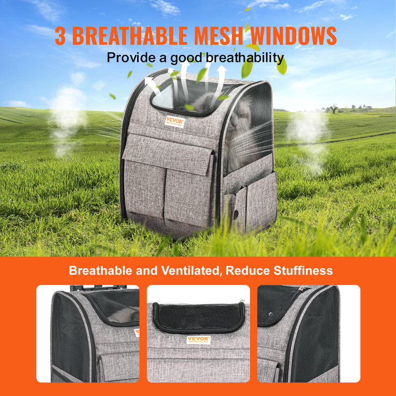 Sac à dos roulant pour animaux de compagnie (moins de 18 lb) - Sac de transport à roulettes approuvé pour les petits chiens et les chats moyens