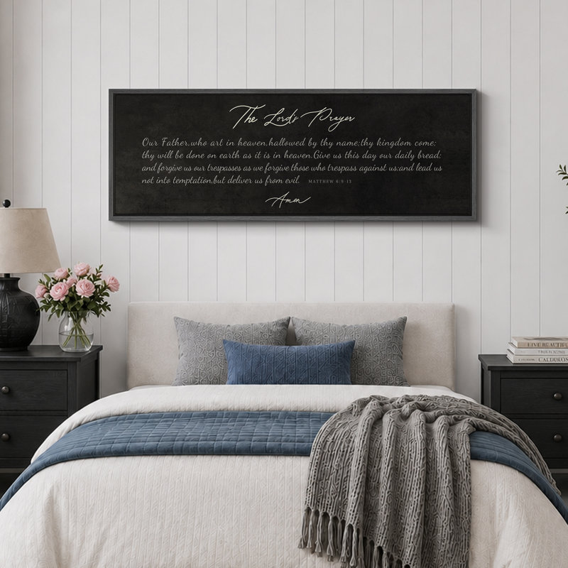 «The Lord's Prayer», œuvre d'art religieuse, décoration murale de salon, H 20 po x l 60 po, Noir, noir, noir, noir