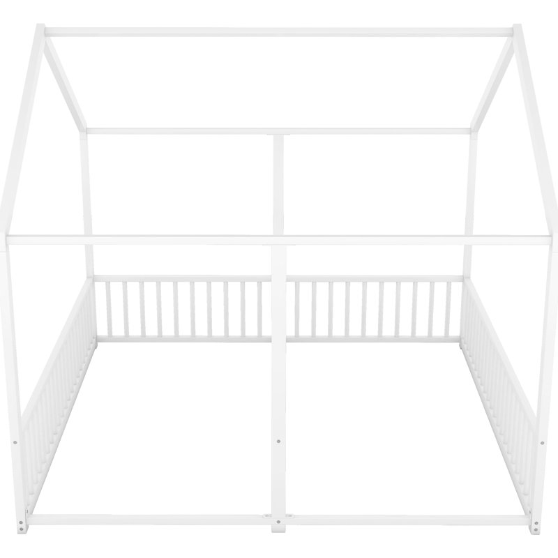 White Metal Twin House Platform Beds, 2 Shared Beds With Protected Guardrails, Size In 1 Firm, Antique White
