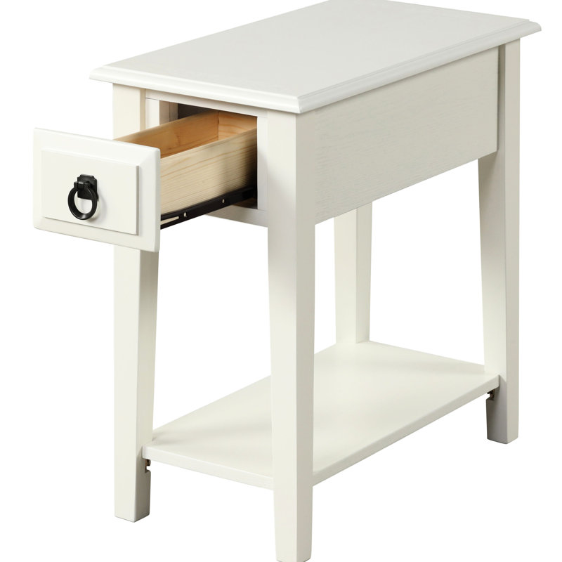 Grande table d'appoint blanche de 23 pouces avec tiroir et tablette pour des espaces polyvalents et fonctionnels