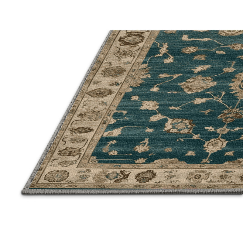 Machine Washable Overdyed Green Area Rug, Round 7'