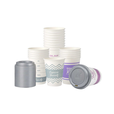 Restaurantware Insulated Paper Hot Cups and Lids 12 Oz Pack of 400 Assorted Disposable Coffee Holders & Lids, Paper Coffee Cups for Hot Drinks - 12 Ounce Insulated Non-Slip Grip for Beverages