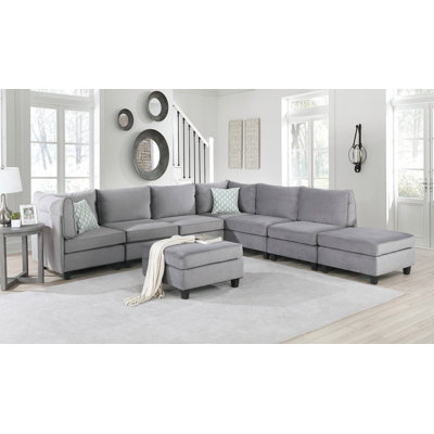 120" Grey Velvet 8Pc Modular Sectional Sofa