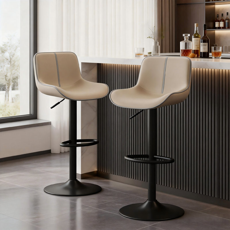 Tabouret de bar pivotant réglable avec dossier - Similicuir mat, Kaki