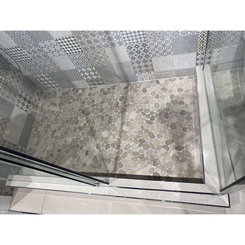 Tan Flat Natural Sea Pebbles Mosaic 12x"x12" Floor & Wall Tiles